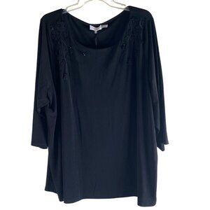 NWT Calvin Klein Beaded Embellished Tunic Top  Womens 3X Black Stretch